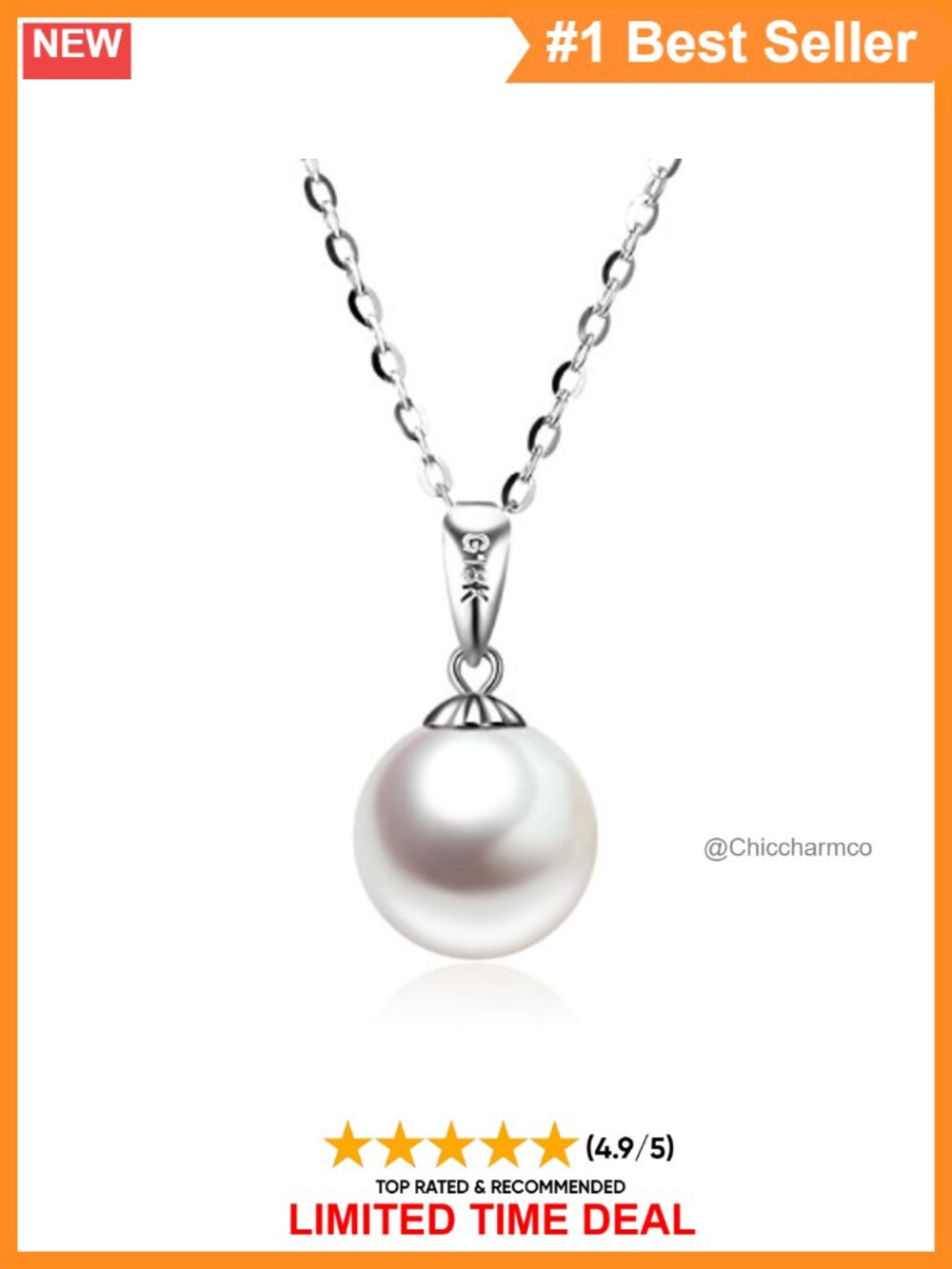14K Gold Pearl Necklace with 18K Gold Pendant, 16-18" Chain